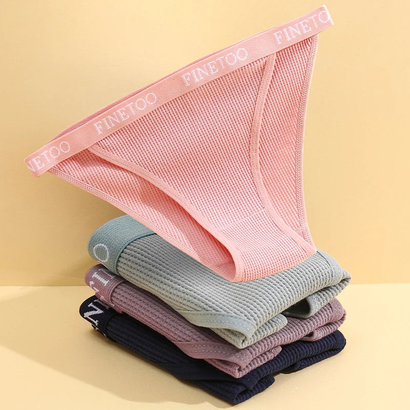 Our finetoo 3Pcs/Set Sexy Waffle Plaid Cotton Briefs Women Panties Lady Solid Low Waist Underwear Female Soft Breathable Intimates Lingerie