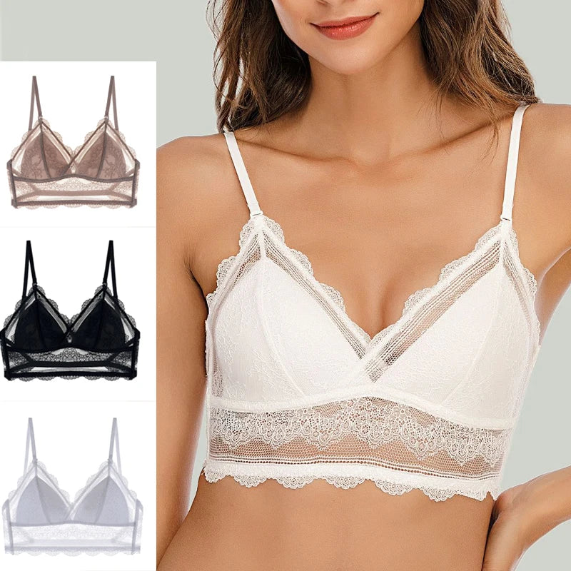 Our Sexy Women Lace Backless Bra Strapless Invisible Wire Free Brassiere Low Back Underwear Triangle Thin Female Bralette Lingerie