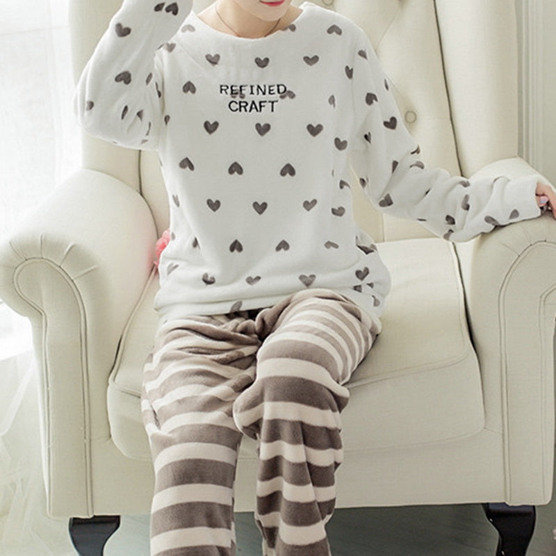 Our fluffy Autumn Winter Warm Flannel Women's Pajamas Set Long-Sleeved Trousers Two-Piece Set Cute Soft Home Wear Clothes For Women