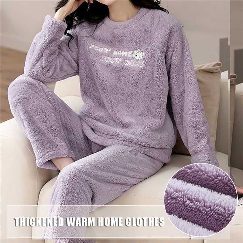 Our fluffy Autumn Winter Warm Flannel Women's Pajamas Set Long-Sleeved Trousers Two-Piece Set Cute Soft Home Wear Clothes For Women