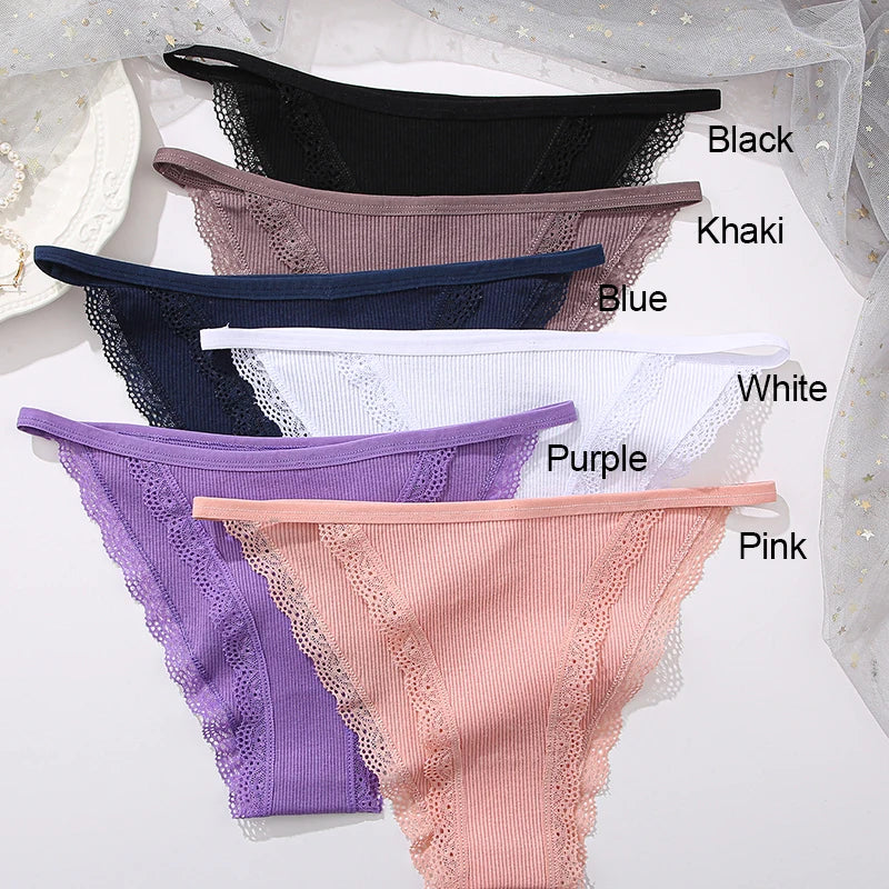 Our finetoo 3Pcs/Set Sexy Lace Cotton Briefs Women Solid Comfortable Panties Female Soft Underwear Breathable Intimates Lingerie