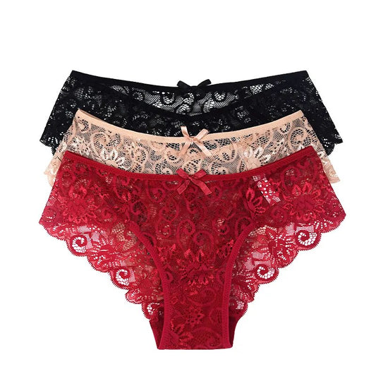 Our Fallsweet 3pcs/Pack Sexy floral hipster and cheeky Women Lace Panties Underwear Lace Briefs S M L XL Women Underwear