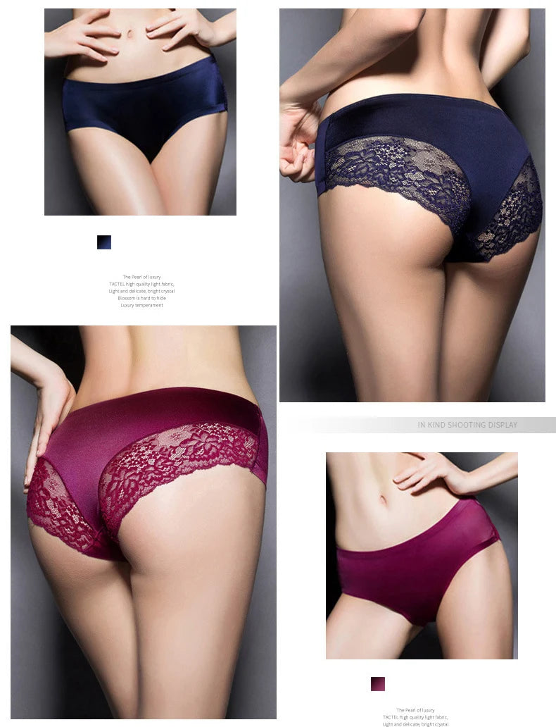 Our 3Pcs/Lot Women's silk Panties Sets Lace Seamless Underwear Female Silk Briefs Underpants Lady Panty Culotte Femme Woman Lingerie XXL