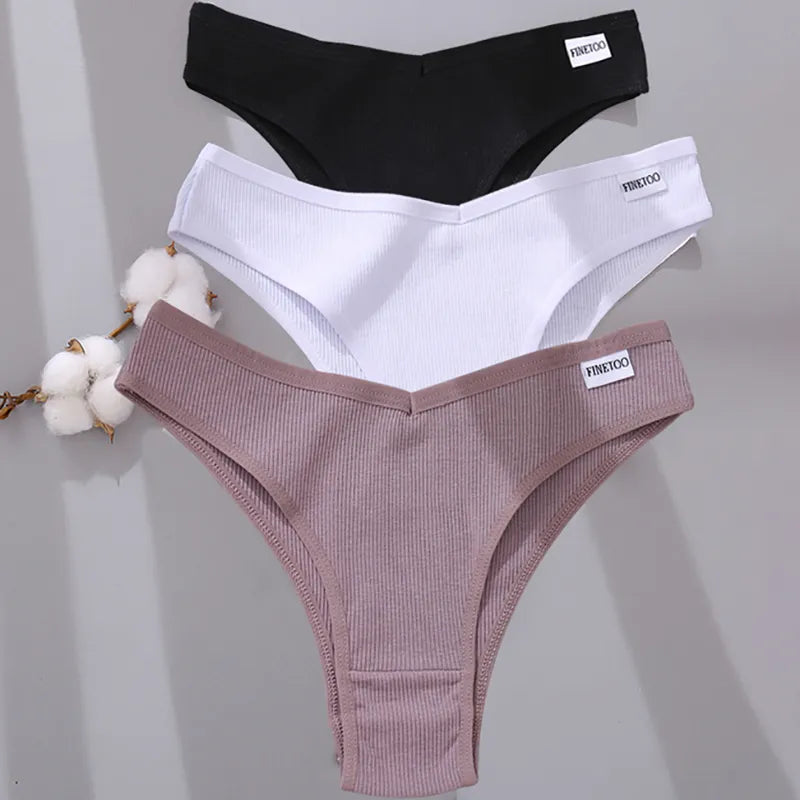 Our best FINETOO 3PCS Brazilian thongs/g-string Panties 95%Cotton Women's Panties V Waist Underwear Female T-back Underpants Lady Bikini Panty M-XL