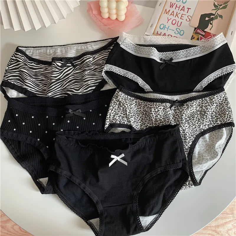 Meow 5Pcs/set New Women's Cotton Panties Sexy Zebra Leopard Print Underwear For Girls Female Briefs Soft Shorts Underpants Lingerie