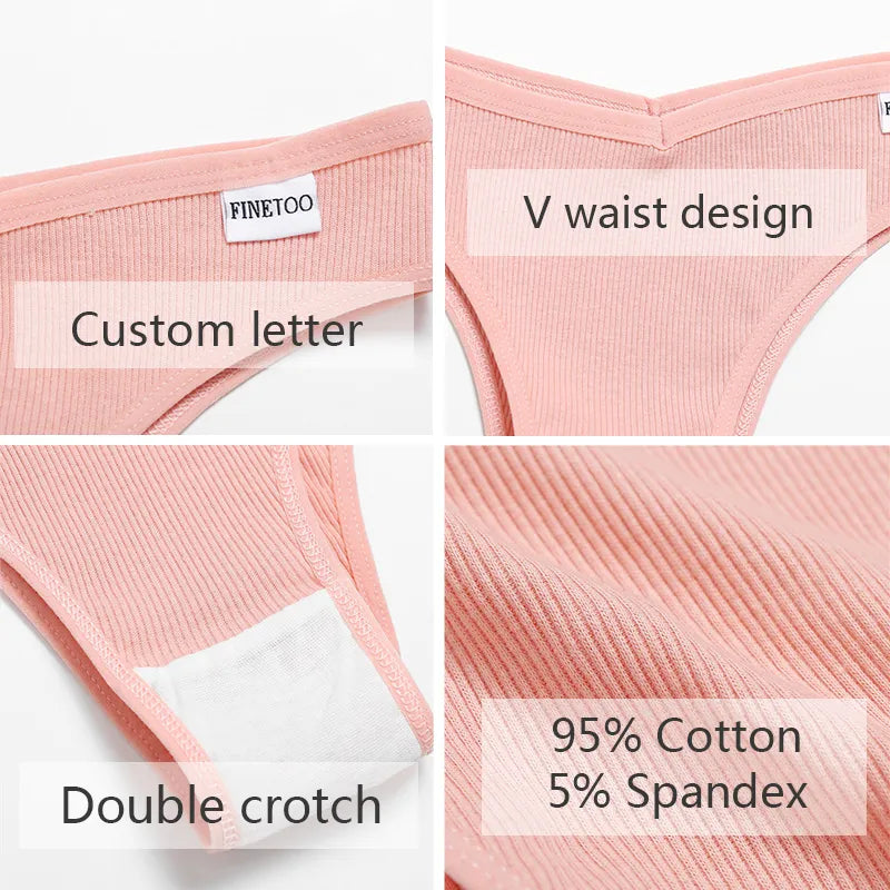 Our FINETOO 5Pcs/set cotton thong/hipster Women Brazilian Panties Underwear M-XL Comfortable Underpants Low-Rise T-Back Panty Female Lingerie