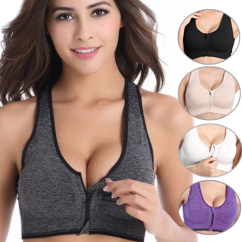 Our Front Zipper Women Sports Bras,Breathable Wire free Padded Push Up Sports Top,Fitness Gym Yoga Workout Bra Sports Bra Top