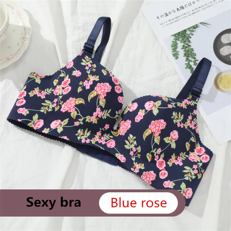 Women Flower Print Seamless Bra Sexy Lingerie Floral Push Up Bras One-Piece Underwear