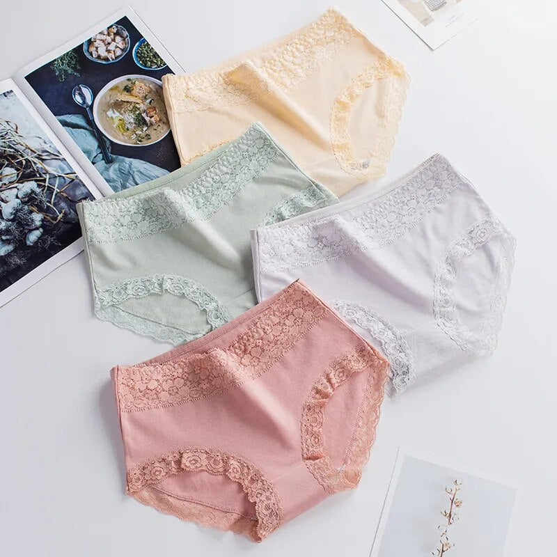 Cartine 5Pcs Women's Underwear High Waist Panties Soft 90%Cotton floral part spandex Seamless Sexy Lace Women Comfort Body Shaper Female Breathable Lingerie