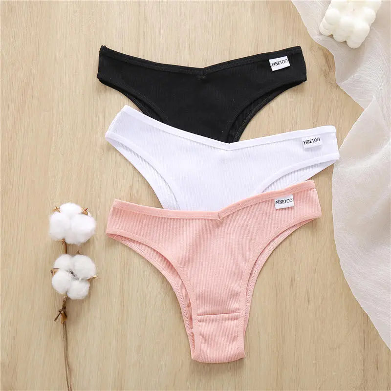 Our best FINETOO 3PCS Brazilian thongs/g-string Panties 95%Cotton Women's Panties V Waist Underwear Female T-back Underpants Lady Bikini Panty M-XL