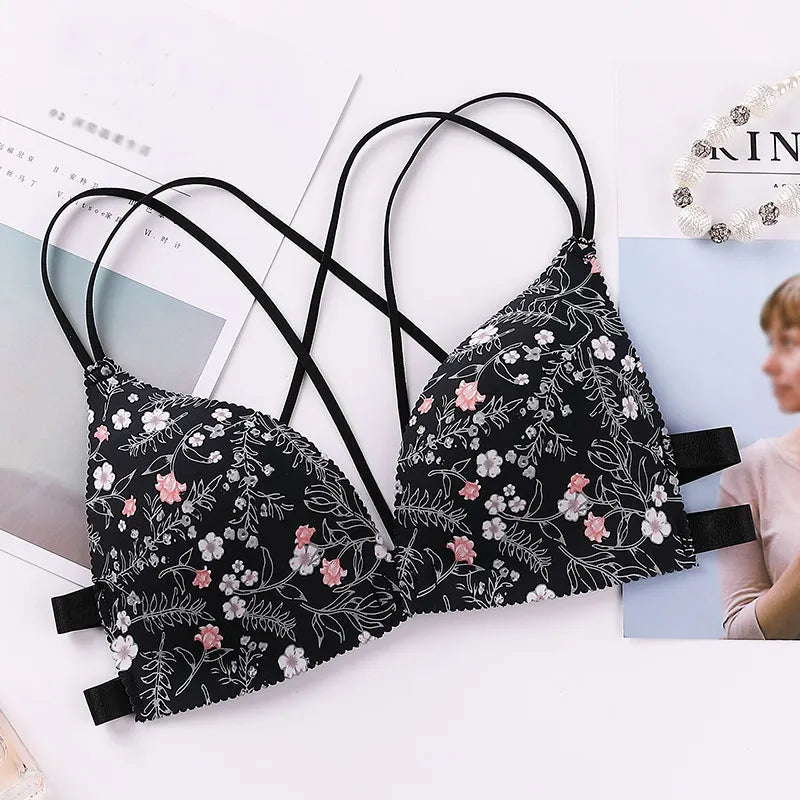 Our Women Flower Printed Bras Front Buckle Wireless Bralette Sexy Lingerie Comfort Push Up Floral Bras