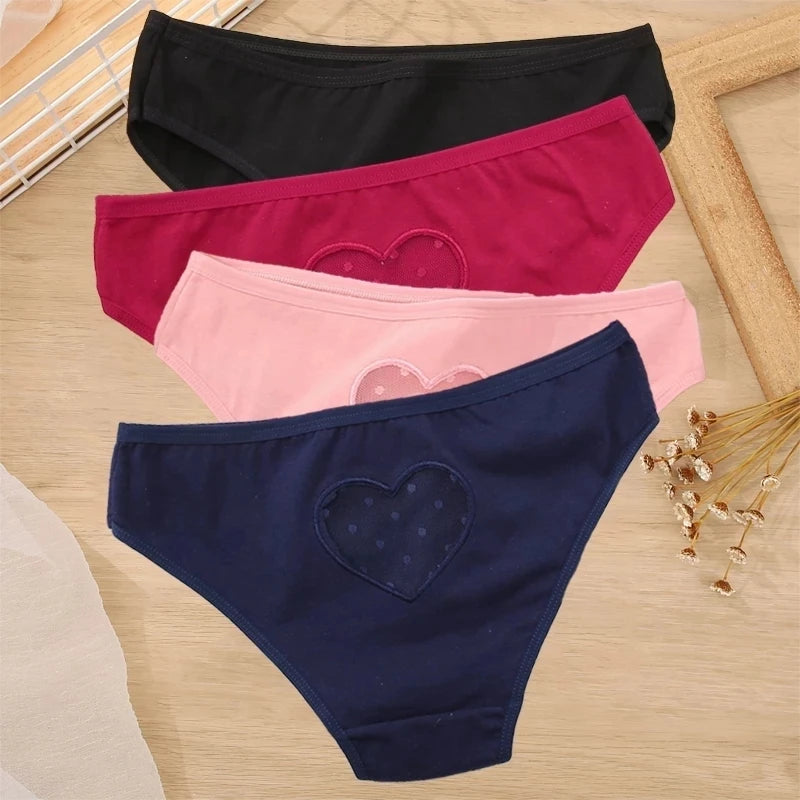 Our 3PCS Cotton Panties Women Sexy Transparent Heart Low-Waist Underpant Hollow Out Women's Cotton Briefs Seamless Lingerie M-XXL