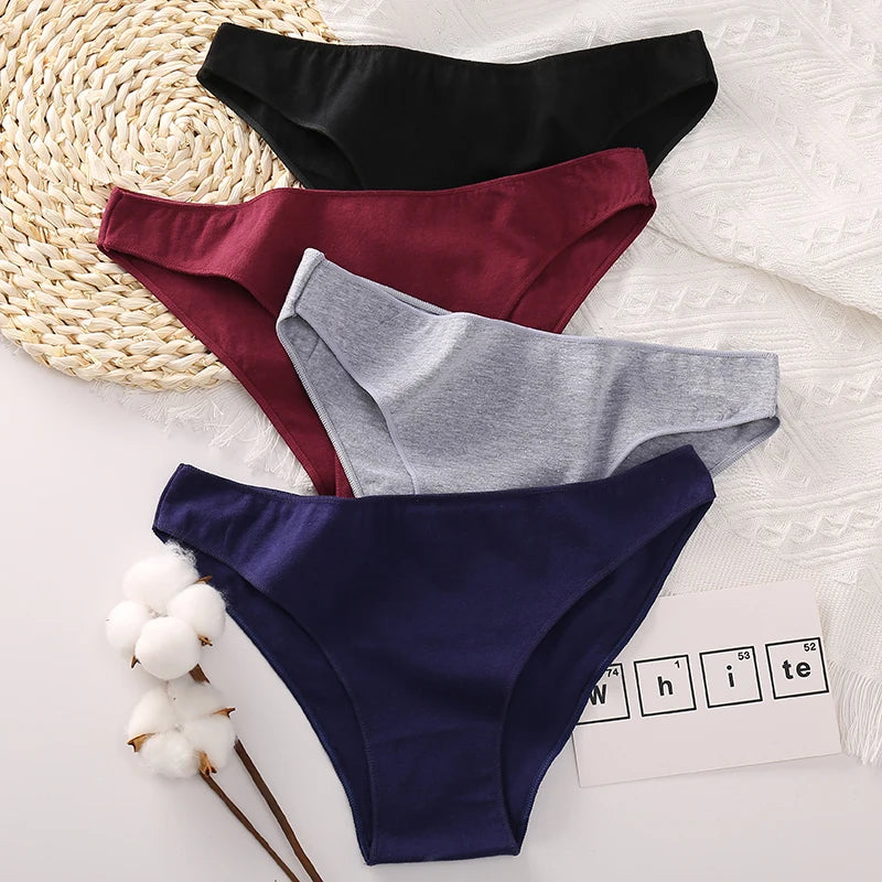 Our 4PCS/Set Women's Cotton Briefs Sexy Low Waist Female Underpants Elasticity Comfortable Underwear  Panties Lingerie M-XXL