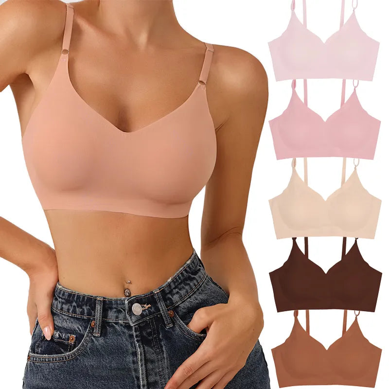 Our ice silk Laser Cut Seamless Wireless Push Up Bra Basic Crop Top Mayor Padded Women Brassier Ice Silk Seamless Bra