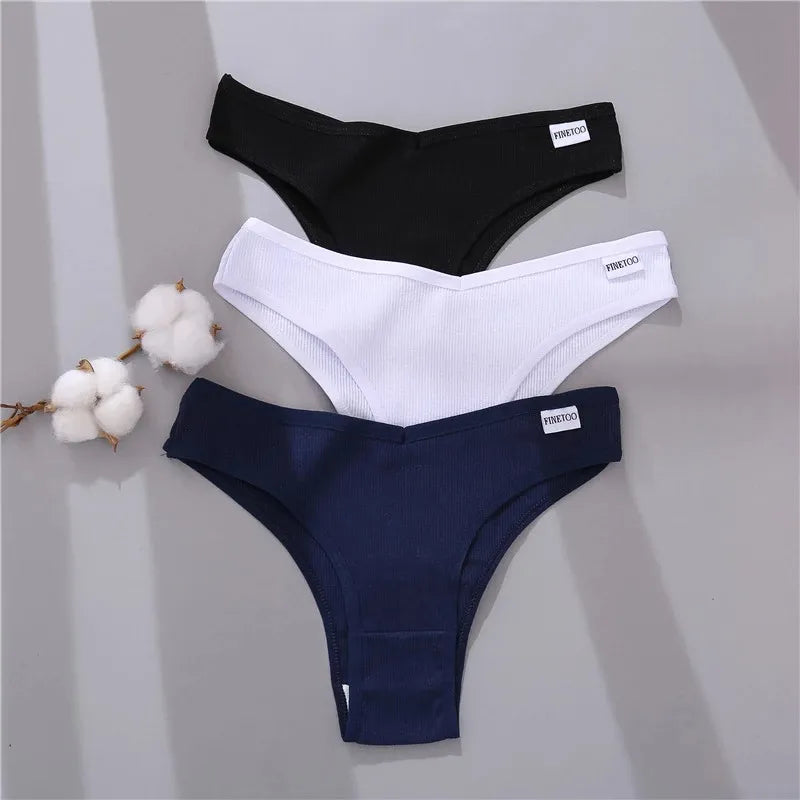 Our best FINETOO 3PCS Brazilian thongs/g-string Panties 95%Cotton Women's Panties V Waist Underwear Female T-back Underpants Lady Bikini Panty M-XL