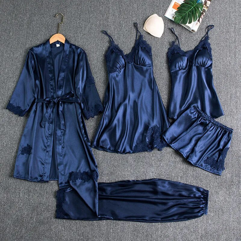 A special box for you beautiful Sleepwear Female 5PCS Pajamas Set Satin Bridal Wedding Nightwear Rayon Home Wear Nighty&Robe Suit