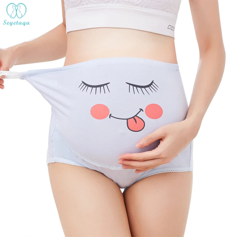 Our Cartoon Printed Cotton Maternity Panties High Waist Adjustable Belly Underwear Clothes for Pregnant Women Pregnancy Briefs