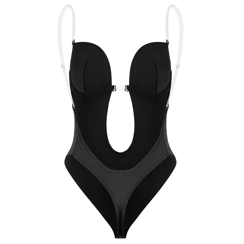 Margarita Bodysuit Shape-wear Deep V-Neck Body Shaper Backless U Plunge Thong Shapers Waist Trainer Women Clear Strap Padded Push Up Corset