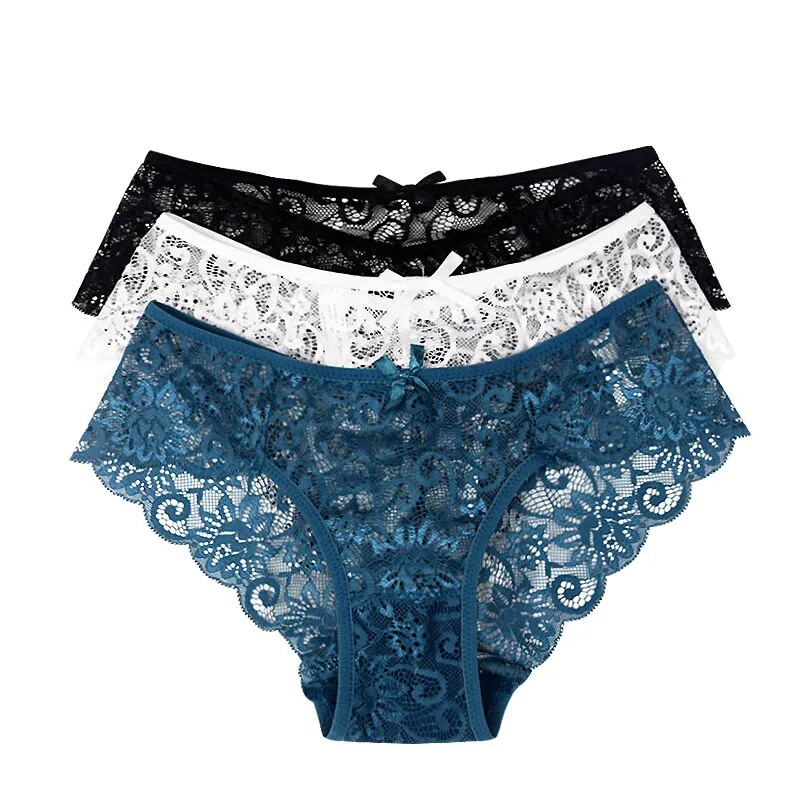 Our Fallsweet 3pcs/Pack Sexy floral hipster and cheeky Women Lace Panties Underwear Lace Briefs S M L XL Women Underwear