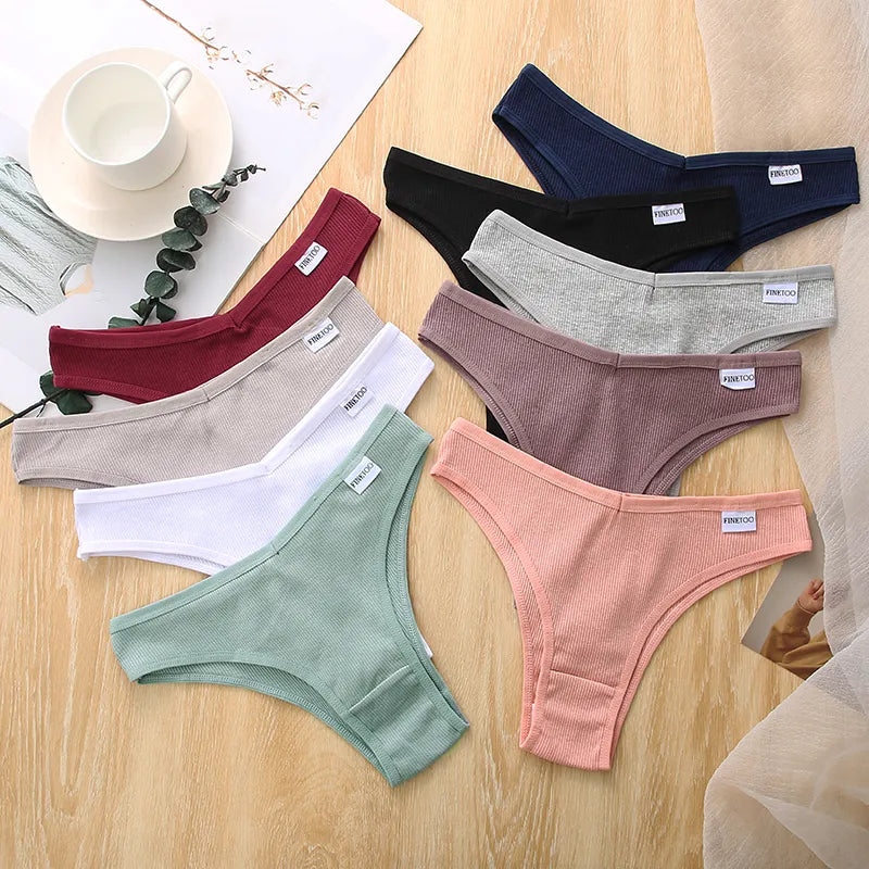 Our FINETOO 5Pcs/set cotton thong/hipster Women Brazilian Panties Underwear M-XL Comfortable Underpants Low-Rise T-Back Panty Female Lingerie