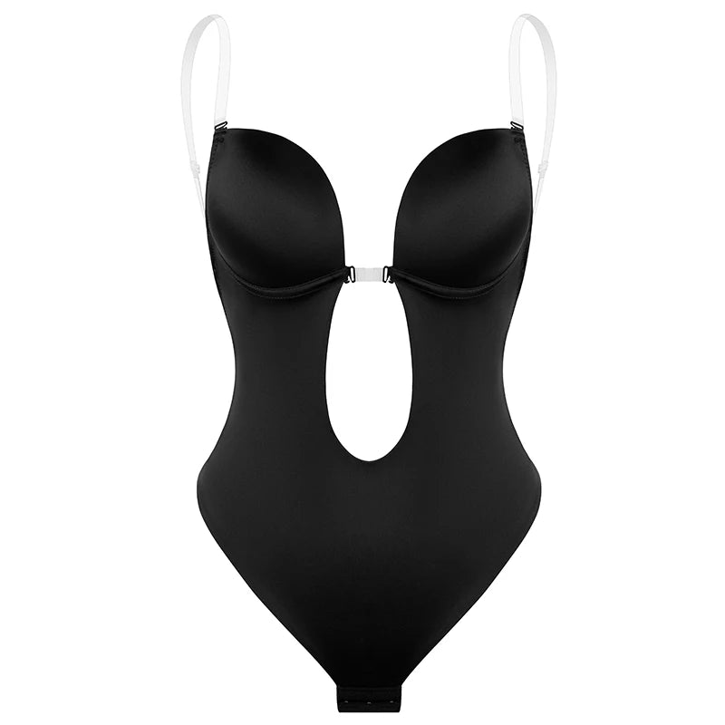 Margarita Bodysuit Shape-wear Deep V-Neck Body Shaper Backless U Plunge Thong Shapers Waist Trainer Women Clear Strap Padded Push Up Corset