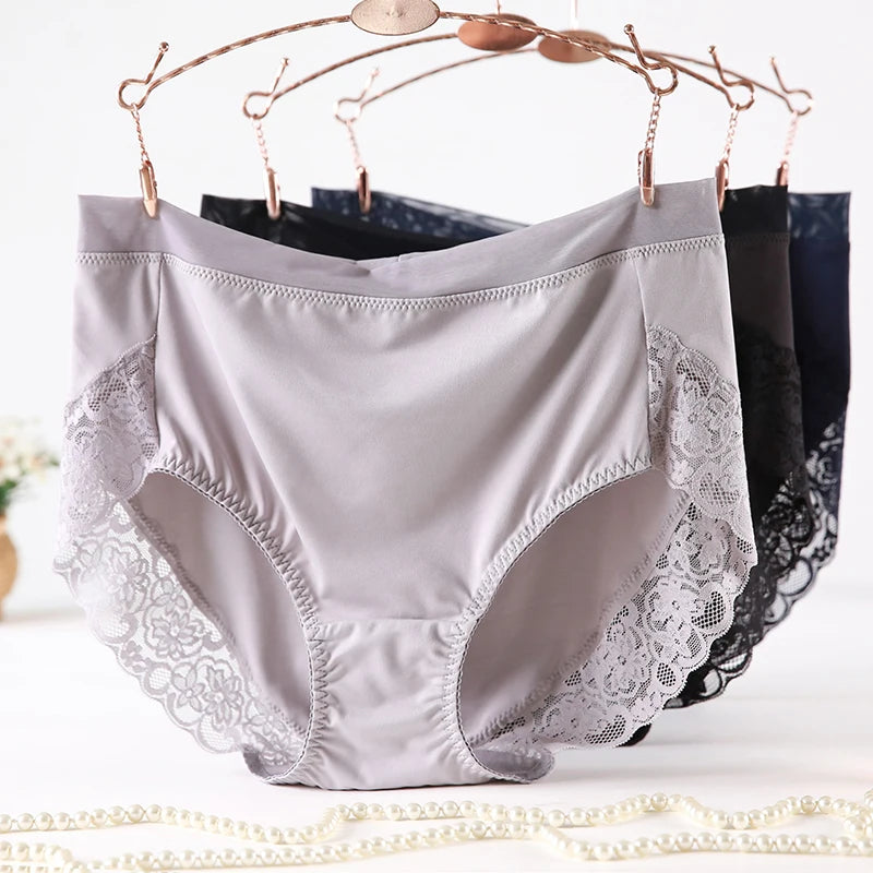 Our Newest High Waist Lace Plus Size Panties Women Milk Silk Big Size Briefs Intimates Female Underwear Black Pink 2XL 3XL 4XL