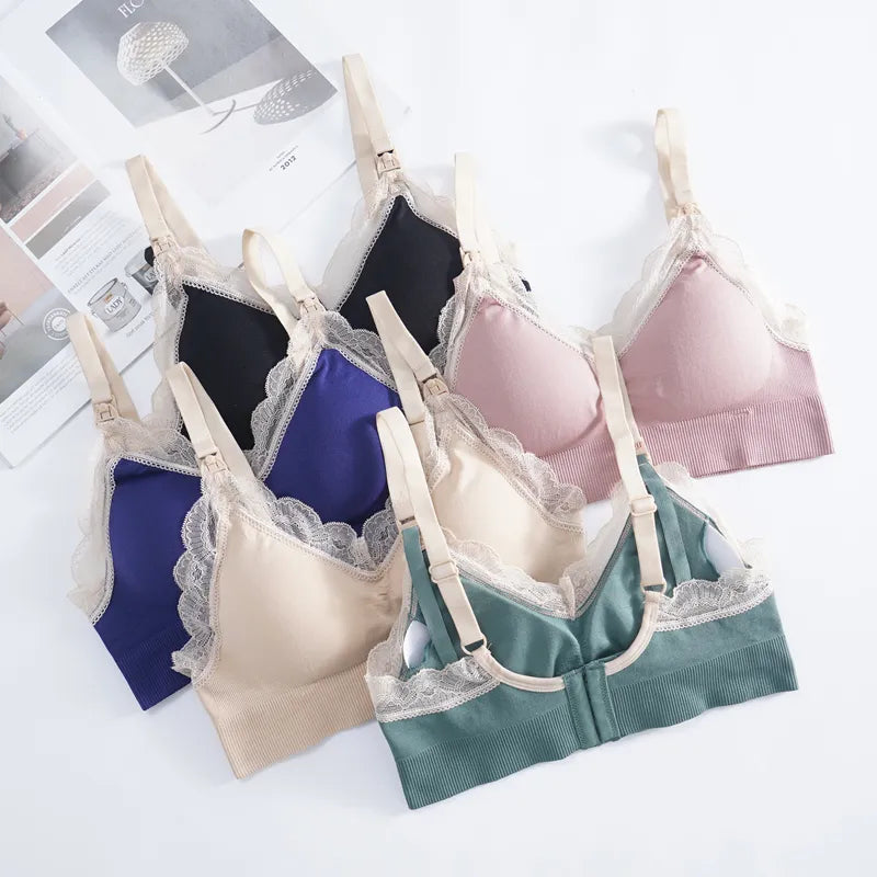 Our Wireless Front Open Nursing Bra Soft Lace Breathable Seamless Maternity Breastfeeding Bras Maternal Support For Pregnant Women