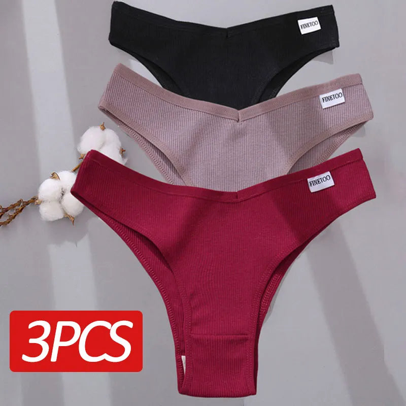 Our best FINETOO 3PCS Brazilian thongs/g-string Panties 95%Cotton Women's Panties V Waist Underwear Female T-back Underpants Lady Bikini Panty M-XL