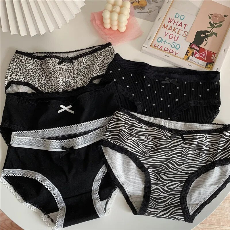 Meow 5Pcs/set New Women's Cotton Panties Sexy Zebra Leopard Print Underwear For Girls Female Briefs Soft Shorts Underpants Lingerie