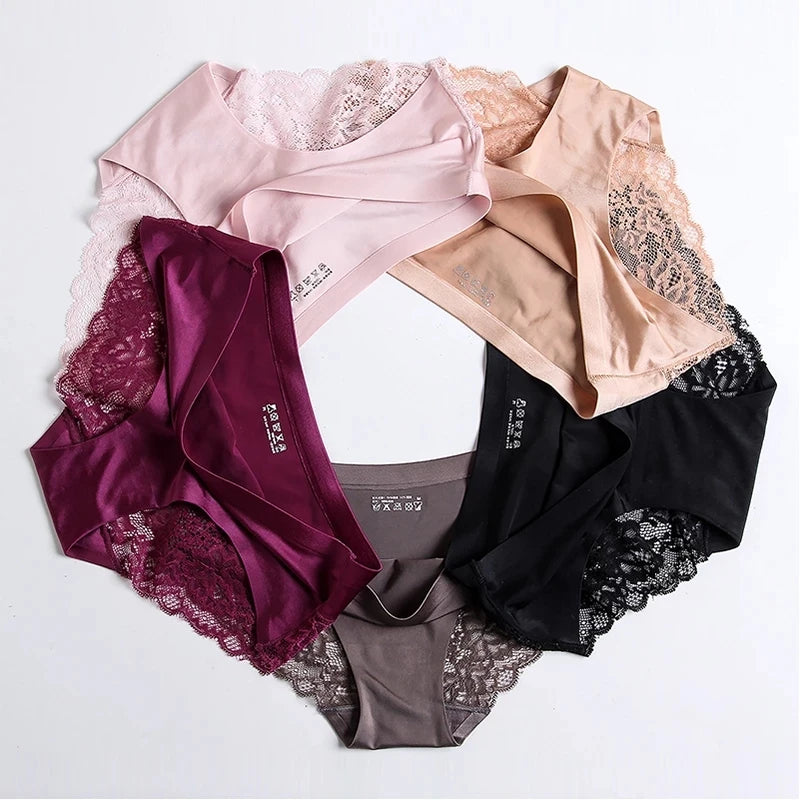 Our 3Pcs/Lot Women's silk Panties Sets Lace Seamless Underwear Female Silk Briefs Underpants Lady Panty Culotte Femme Woman Lingerie XXL