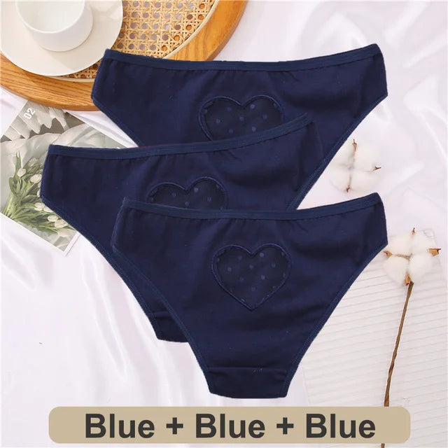 Our 3PCS Cotton Panties Women Sexy Transparent Heart Low-Waist Underpant Hollow Out Women's Cotton Briefs Seamless Lingerie M-XXL