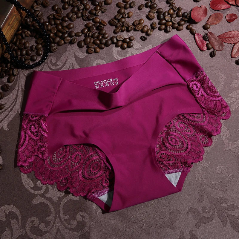 Our Ice Silk Women's Panties Sexy Underwear Floral Crochet Lace Seamless Panties Breathable Ladies Cotton Crotch Elastic Briefs