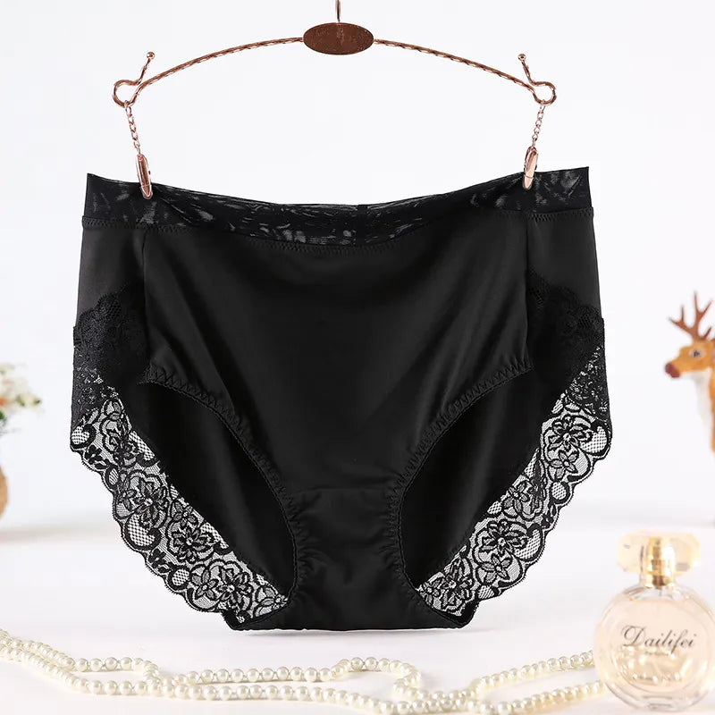 Our Newest High Waist Lace Plus Size Panties Women Milk Silk Big Size Briefs Intimates Female Underwear Black Pink 2XL 3XL 4XL