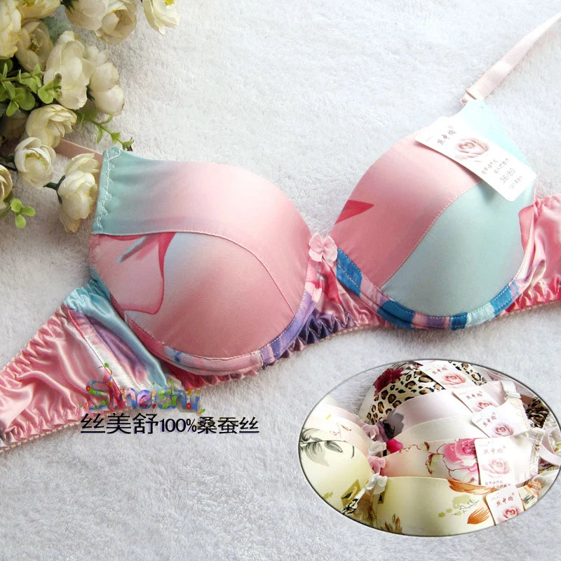 Our luxury Hot-Selling Mulberry silk bra underwear double faced silk print bra