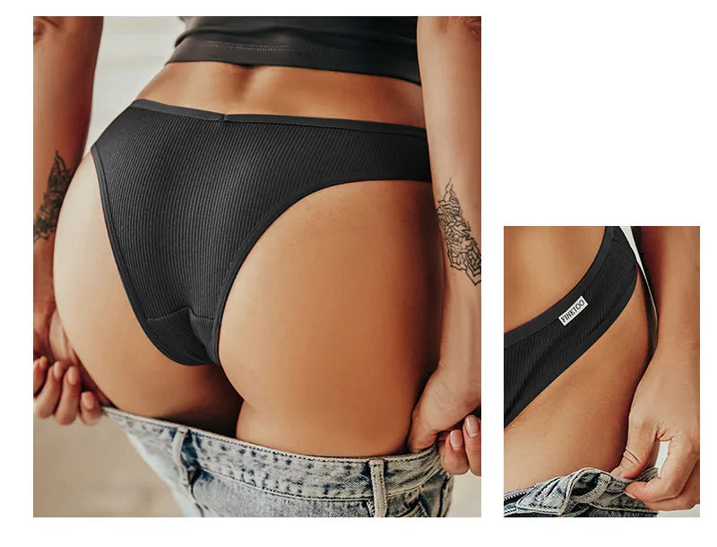 Our FINETOO 5Pcs/set cotton thong/hipster Women Brazilian Panties Underwear M-XL Comfortable Underpants Low-Rise T-Back Panty Female Lingerie