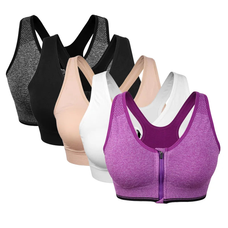 Our Front Zipper Women Sports Bras,Breathable Wire free Padded Push Up Sports Top,Fitness Gym Yoga Workout Bra Sports Bra Top