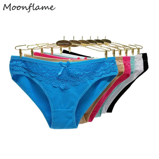 Our Moonflame 5 pcs/ lot Women cotton cheeky/ hipster Underwear Sexy Lace Woman Panties