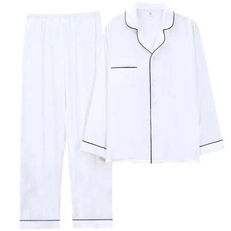 The New song of silk for two Solid Color Sleepwear Silk Satin Pajamas couple Set Long Button-Down Pajamas Suit Plus size