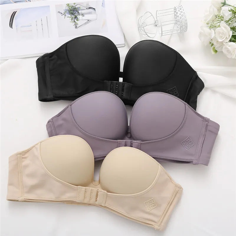 Our finetoo Front Closure Sexy Push Up Bra Women Invisible Bras Underwear Lingerie for Female Brassiere Strapless Seamless Bralette