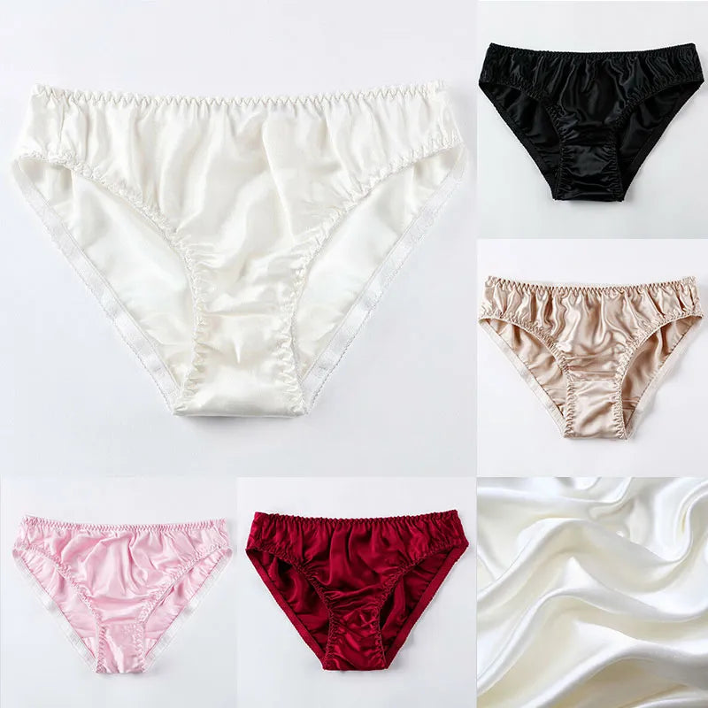 Our sensual 100% Silk luxury Panties Female Ladies Seamless Underwear Comfortable Breathable Satin Briefs Sexy Pure Color Luxury Plus Size Panties