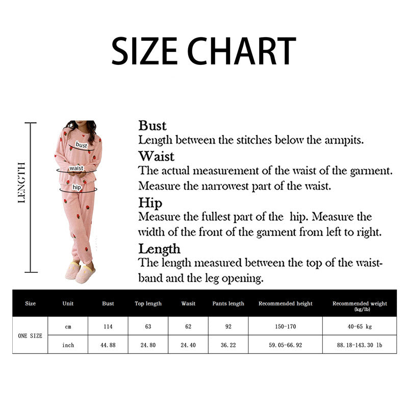 Puiman Women Pajamas Sets Autumn Winter Warm Flannel Strawberry Coral Long Sleeve Girls Sleepwear Casual Fleece Pajamas Home wear