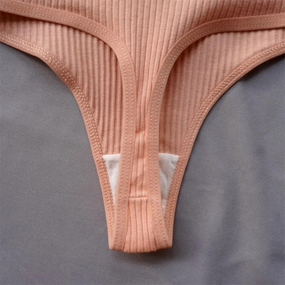 Our 3 Pcs Seamless Ladies Ribbed Cotton Thong/g-string Simple Women's Low Waist Bikini Briefs Sports Girls Underwear Plus Size