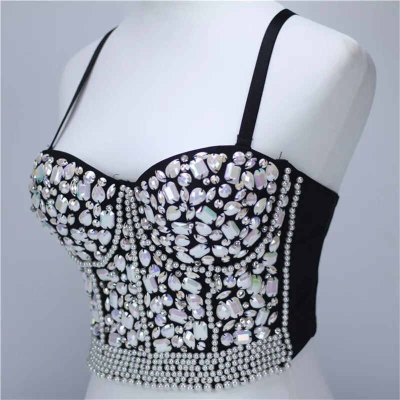 Hallolilla luxury Women Bra Sexy Handmade Rhinestone Corset Party Clothes Lady Push Up Bra Woman Tops Clothing Gothic Shaper Bra