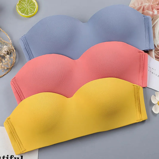 Our Women Sexy Strapless Bra Wireless Female Tube Top Solid Push Up Thin Bras Underwear Convertible Straps Ladies Lingerie Bras