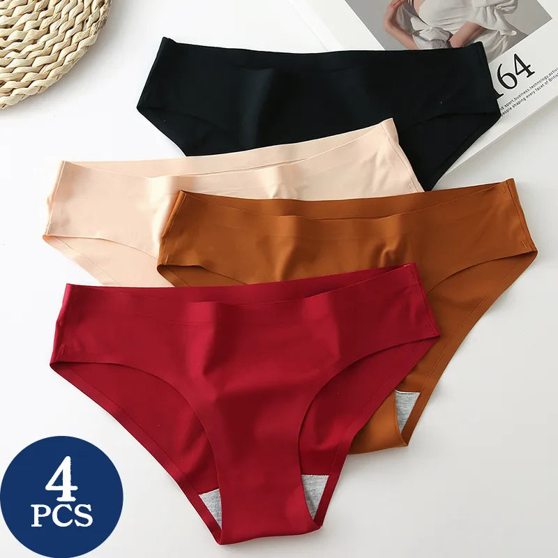 Amanda 4PCS Set Women's Panties Silk Female Underwear 13 Color Panties Women Seamless Woman Lingerie Briefs 3XL Ladies Underpants