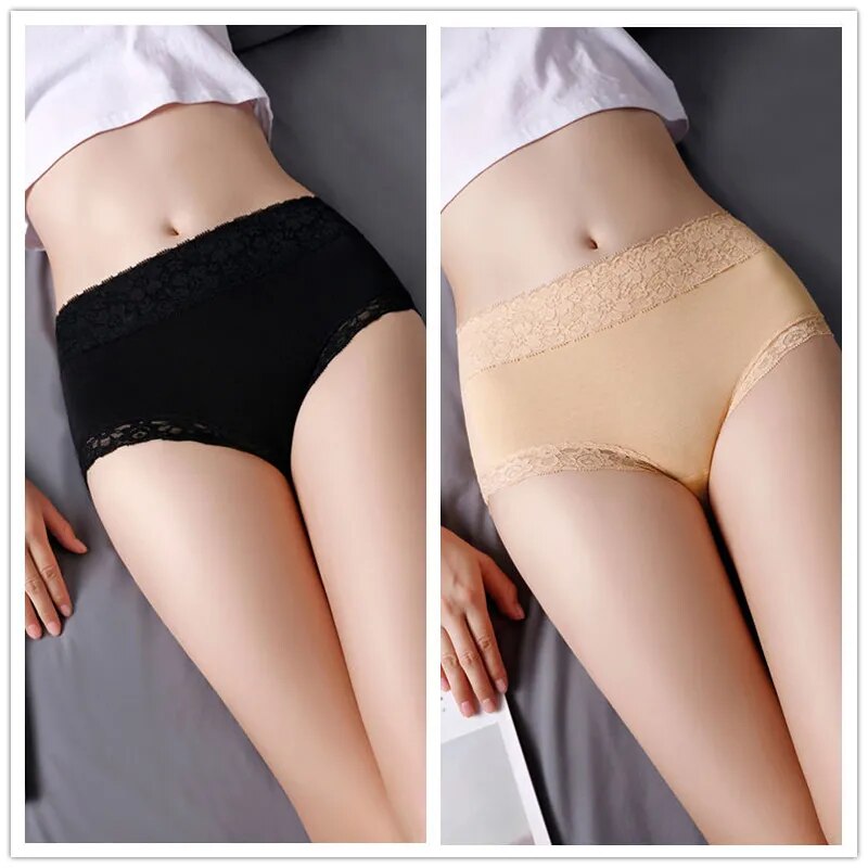 Cartine 5Pcs Women's Underwear High Waist Panties Soft 90%Cotton floral part spandex Seamless Sexy Lace Women Comfort Body Shaper Female Breathable Lingerie