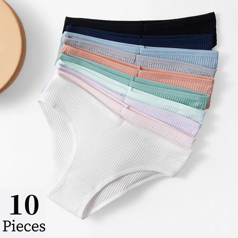 Bazela 10PCS/Set Women's 100% cottton cheeky/hipster Panties Sexy Breathable Underwear Comfortable Lingerie Cotton Striped Briefs Fashion Cozy Underpants