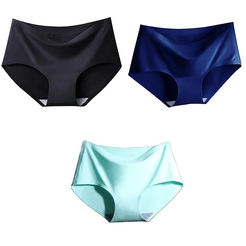 Catherine 3Pcs/Set Seamless Ice Silk Panties For Women Intimate Comfort Briefs Large Size Mid-waist M-XXL Multiple Color Options Lingerie