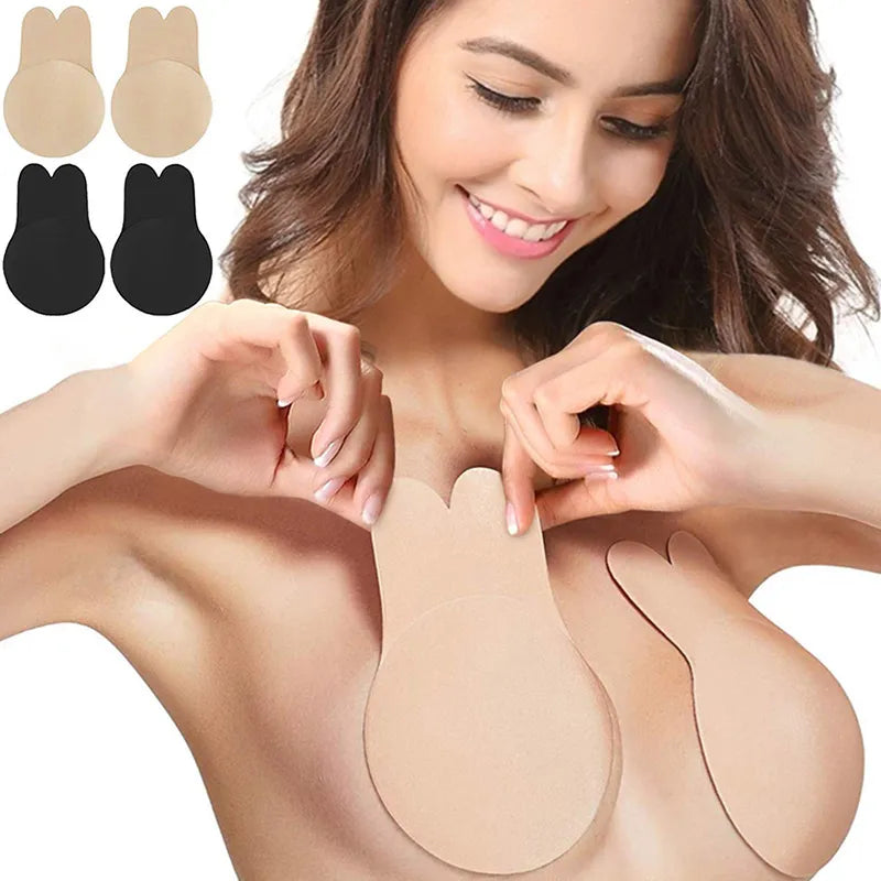 Our Women Push Up Bras Self Adhesive Silicone Strapless Invisible Bra Reusable Sticky Breast Lift Tape Rabbit Nipple Cover Bra Pads