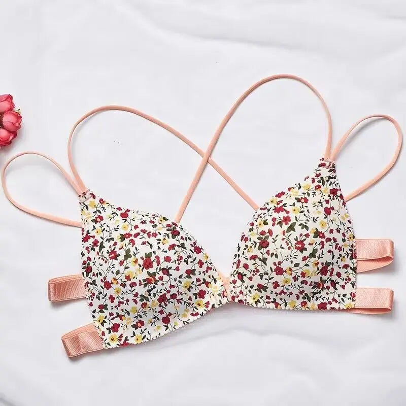 Our Women Flower Printed Bras Front Buckle Wireless Bralette Sexy Lingerie Comfort Push Up Floral Bras